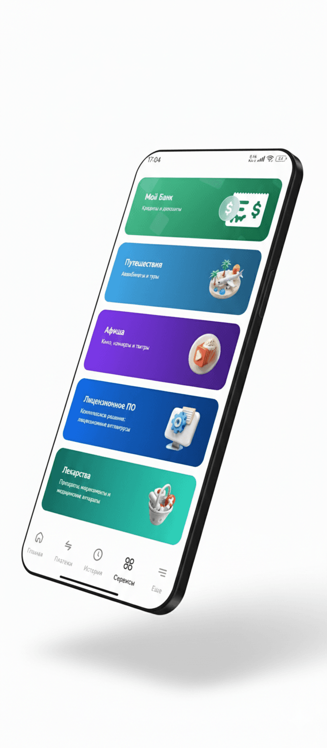 Экран «Сервисы» в BusinessPay
